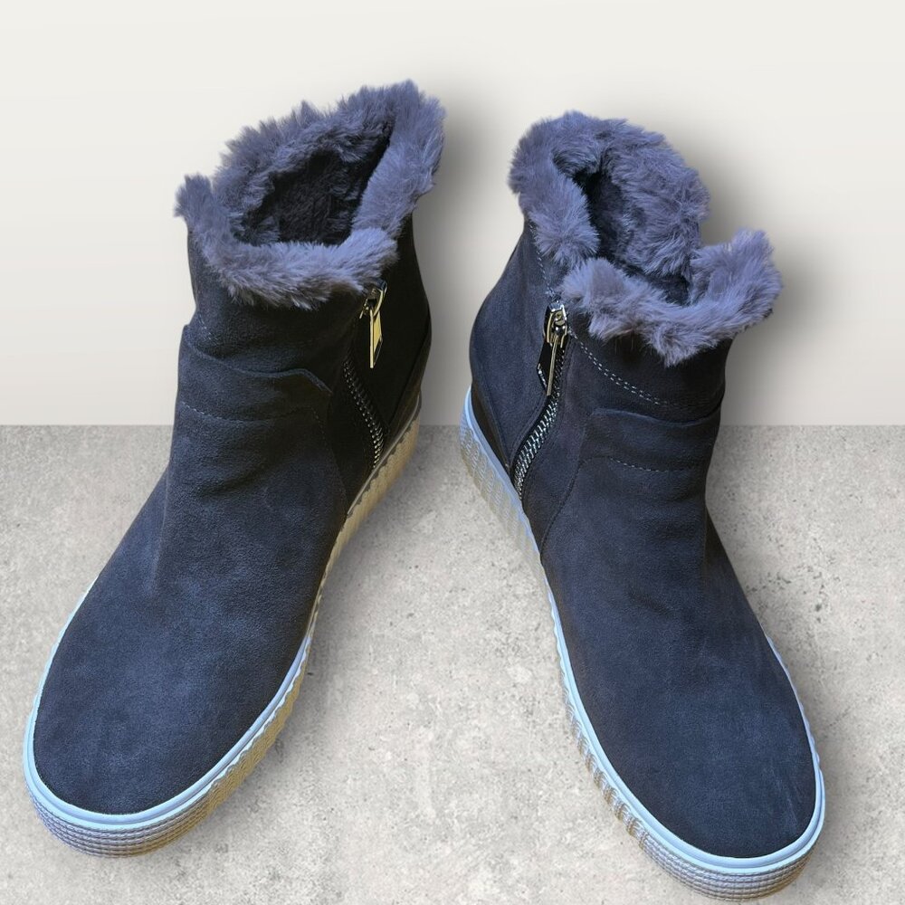 Steven By Steve Madden Dark Grey Faux Fur Lined Boots With Zipper Closure & Sued